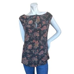 NWT Theory Alamay Morris 100% Silk Black Floral Print Sleeveless Blouse Small
